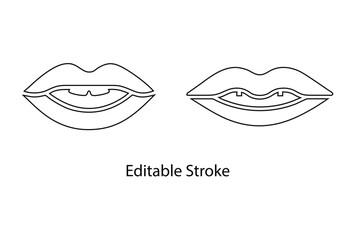 Mouth lips icon editable stroke vector set, men women human lip vector line art icon