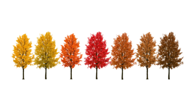 A row of trees displaying autumn colors in a digital illustration