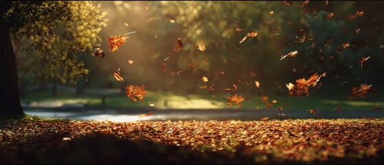 Fall season background featuring falling autumn leaves, ideal for seasonal promotions, nature-themed designs, and autumn celebrations.