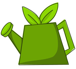Green watering can with leaves symbolizing growth, nature care, and eco gardening.