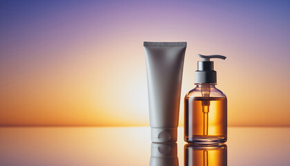 Elegant Minimalist Skin Care Tube and Dispenser Bottle Product Still Life