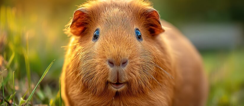 Close-up of a cute guinea pig in the grass.