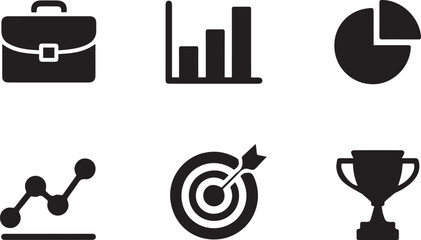 Business and finance icon set with briefcase, charts, target, trophy