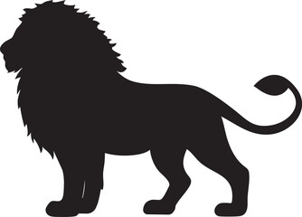Majestic Standing Lion with Mane Silhouette Vector Illustration