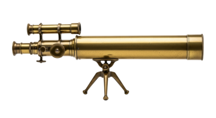 Vintage brass telescope isolated on transparent background