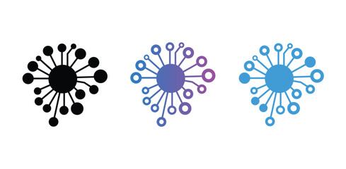 Vector illustrations of digital neural networks data connectivity blockchain artificial intelligence technology gradient