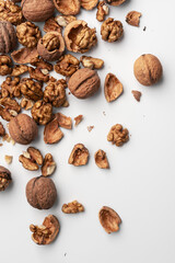 Raw Cracked Walnuts and Shells