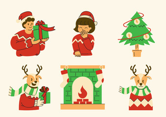 Fototapeta premium christmas flat illustration set