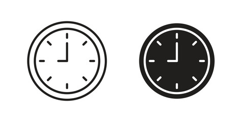 Clock icon flat and thin stroke vector pack. Editable icons set