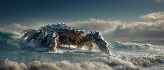 Giant sea creature in ocean waves