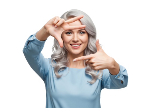 Content coach woman forms rectangle with hands while looking at viewer to invite focus on idea planning for creative agencies and online courses about video projects plus storytelling skills