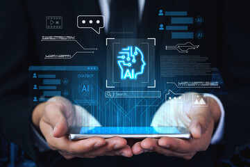 AI chatbot interface, communication bubbles, and connected data elements representing automated conversation and analytics systems Parse