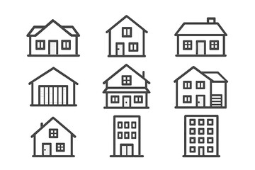 Fototapeta premium Set of nine minimal outline symbols for residential homes and apartment buildings