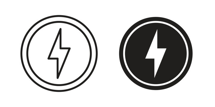 Electricity icon flat and thin stroke vector pack. Editable icons set