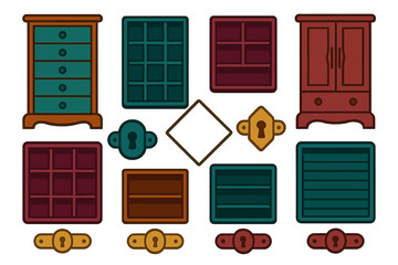 Naklejka premium Classic wooden furniture pieces and decorative keyhole hardware elements for interior design