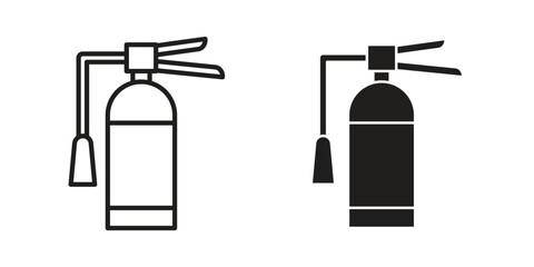Fire extinguisher icon flat and thin stroke vector pack. Editable icons set
