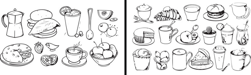 tea clipart, breakfast vector, morning coffee art, teapot illustration, cozy kitchen design, breakfast food clipart, morning drink icons, tea cup art, hand drawn breakfast vector, brunch illustration 