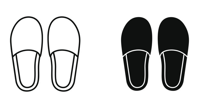 Slipper icon with outline and solid fill variations, symbolizing comfort, home, and relaxation footwear design.