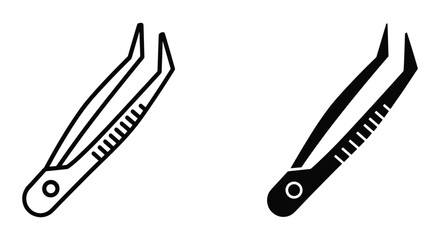 Outline and solid style icons of tweezers, a versatile tool for beauty, grooming, and detailed precision tasks.