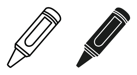 Crayon outline and filled silhouette icon set for drawing, coloring, and art education concept vectors