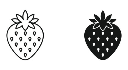 Outline and filled strawberry icon vector illustration on a clean white background, simple berry graphic design symbol.