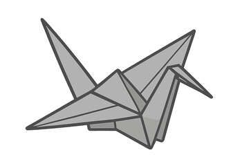 Geometric folded paper crane symbol of peace and longevity in gray tones
