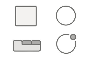 Simple top view icons of modern furniture elements for interior design layouts