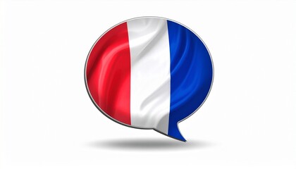 Speech bubble with French flag design symbolizing French language and cultural communication.