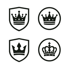 Fototapeta premium Set of four distinct royal crown symbols in black and white heraldic shields and frames