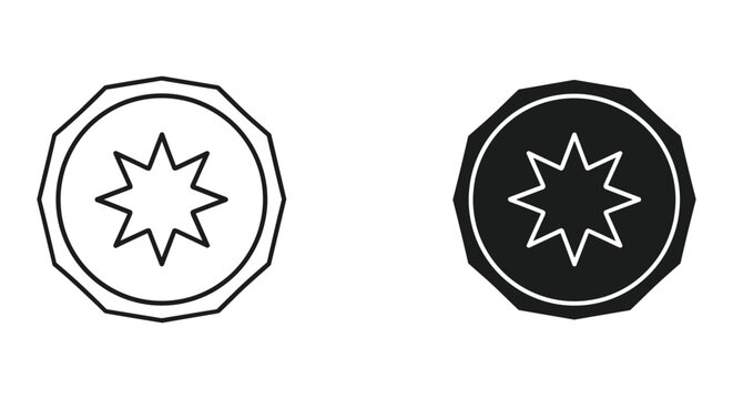 Outline and solid geometric seven-pointed star icons within octagonal frames, vector graphic elements for design