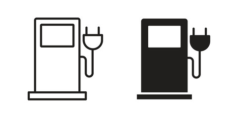 Charging station icon set. Outline symbol editable.