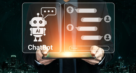 Chatbot interface representing artificial intelligence customer support and automated response...