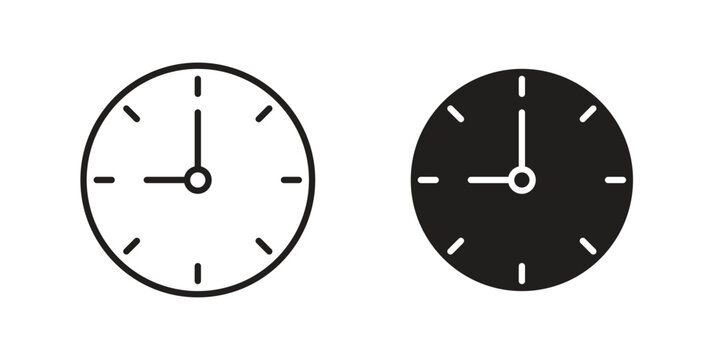 Clock nine icon set. Outline symbol editable.