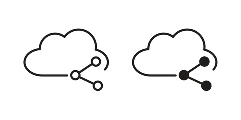 Cloud share icon set. Outline symbol editable.