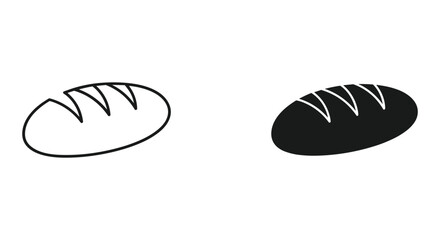 Minimalist bread loaf icon outline and filled version representing baked goods, nutrition, staple food items.