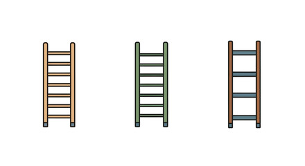 Three wooden ladders in various shades are neatly arranged side by side © IMkM00i76