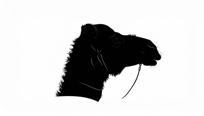 Black silhouette of camel’s head and neck facing left on white background, minimalist and iconic.
