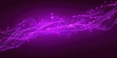 Obraz premium Flowing Abstract Purple Particle Wave with Scattered Bright Sparkles glowing particles