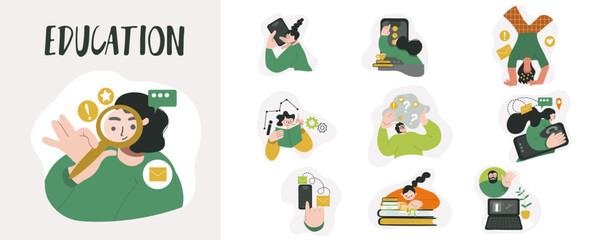 Education Concept art set, back to  school, hand drawn vector illustrations bundle.