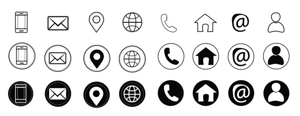 Contact & Communication Icon Set – Phone, Email, Address, Location, Website, Home, User Profile – Business Card Vector Pack