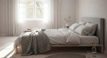 Fototapeta premium Relaxing Bedroom With Natural Light And Minimalist Design Elements
