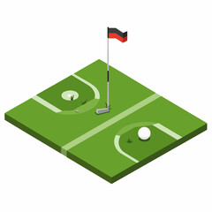 Isometric Minimalist Golf Course Detail Illustration with Hole and Flag