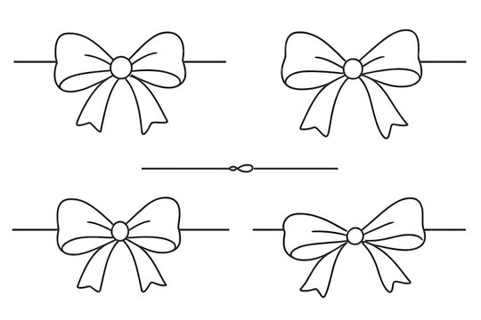 Set of four black outline decorative bows and a simple horizontal divider element