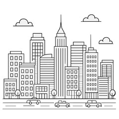 Obraz premium Minimalist monochrome modern city skyline with skyscrapers and street traffic