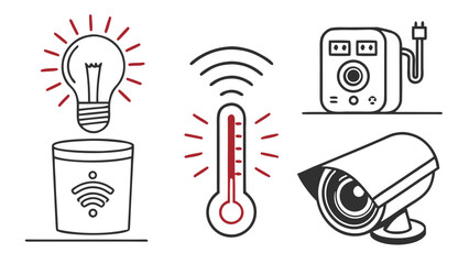 Smart Home Devices: Lightbulb, Thermometer, Security Camera, and Smart Speaker