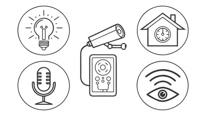 Modern Security Camera Connected to Tablet, Smart Home System Icon