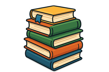 Vibrant stack of colorful hardcover books with a bookmark for education and learning