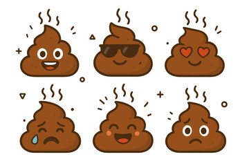 Obraz premium Funny cartoon pile of poop characters displaying a range of expressive faces and moods