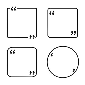 Set of four quote box frames with quotation marks in various geometric shapes