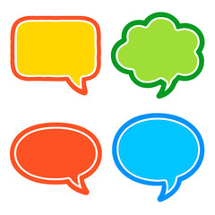Four colorful speech bubbles with thick contrasting borders isolated on a white background for communication